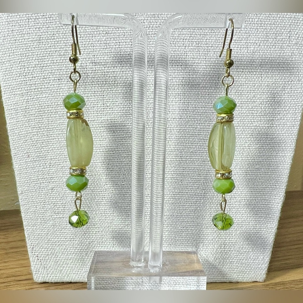 Green Glass Beaded Artisan Earrings